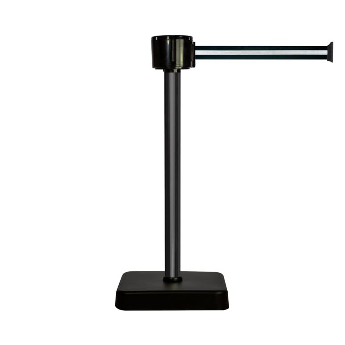 Poteau alu noir à sangle grande longueur noir/argent 12m x 50mm sur socle mobile - Novap