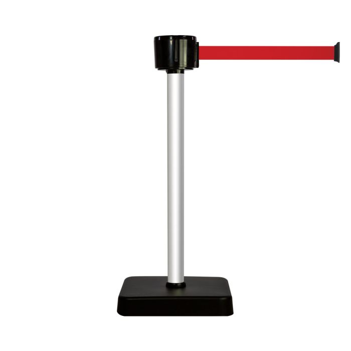Poteau alu anodisé à sangle grande longueur rouge 12m x 50mm sur socle mobile - Novap