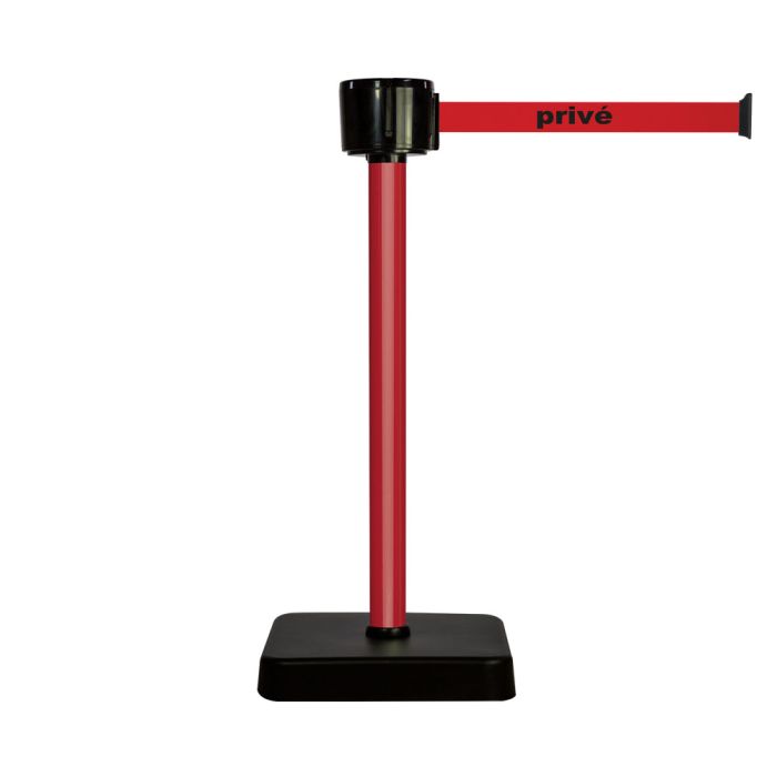 Poteau alu rouge à sangle grande longueur rouge privé 12m x 50mm sur socle mobile - Novap