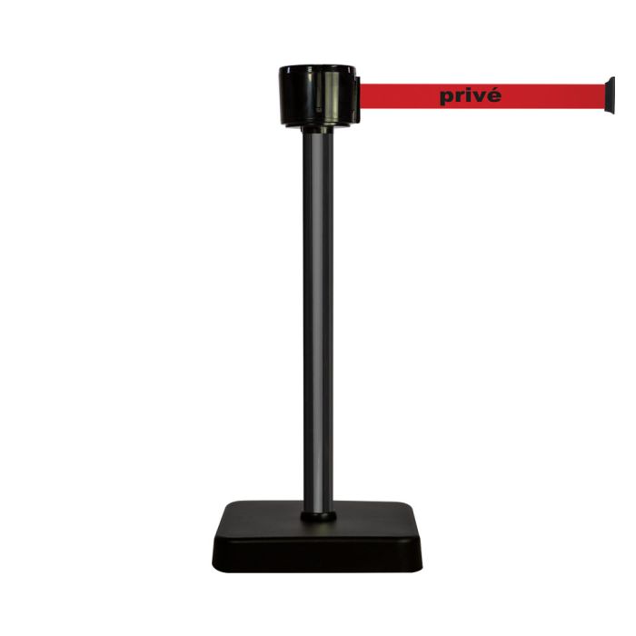 Poteau alu noir à sangle grande longueur rouge privé 12m x 50mm sur socle mobile - Novap