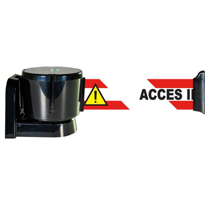 Dérouleur mural grande longueur avec sangle accès interdit trilingue 12m x 50mm - Novap