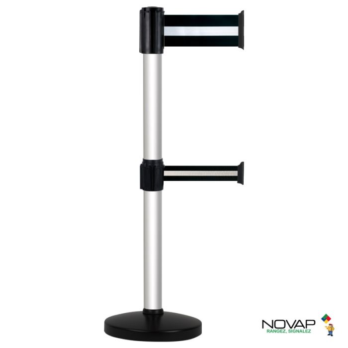 Poteau Alu anodisé à double sangle Noir/Argent 3m x 100 & 50mm sur socle portable - Novap