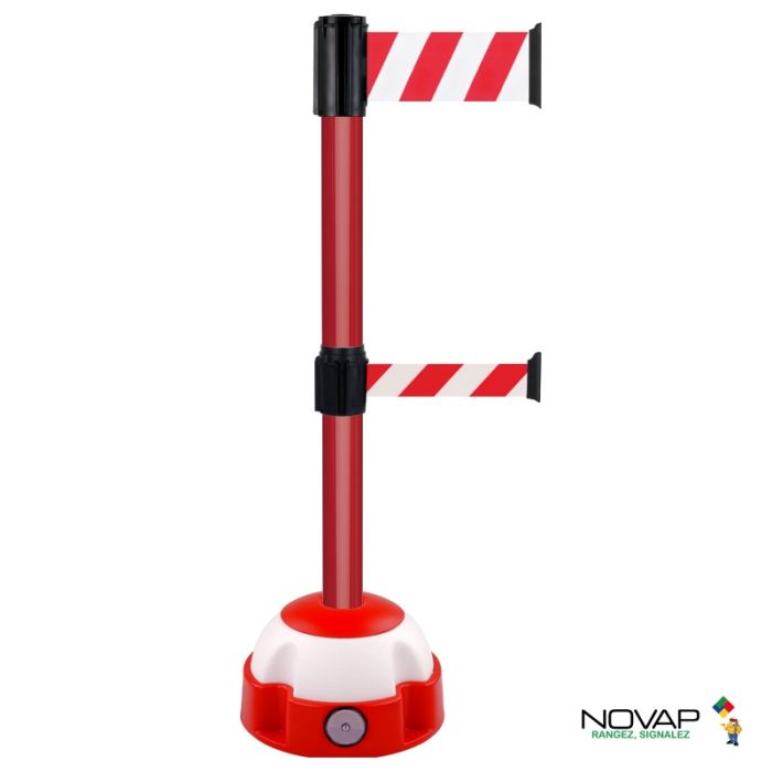 Poteau Alu Rouge à double sangle Rouge/Blanc hachuré 3m x 100 & 50 mm sur socle Balise - Novap