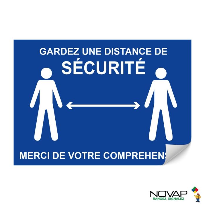 Panneau Garder une distance de sécurité - Bleu - Adhésif A4 - Novap