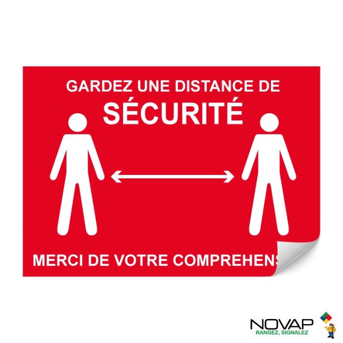 Panneau Garder une distance de sécurité - Rouge - Adhésif A4 - Novap