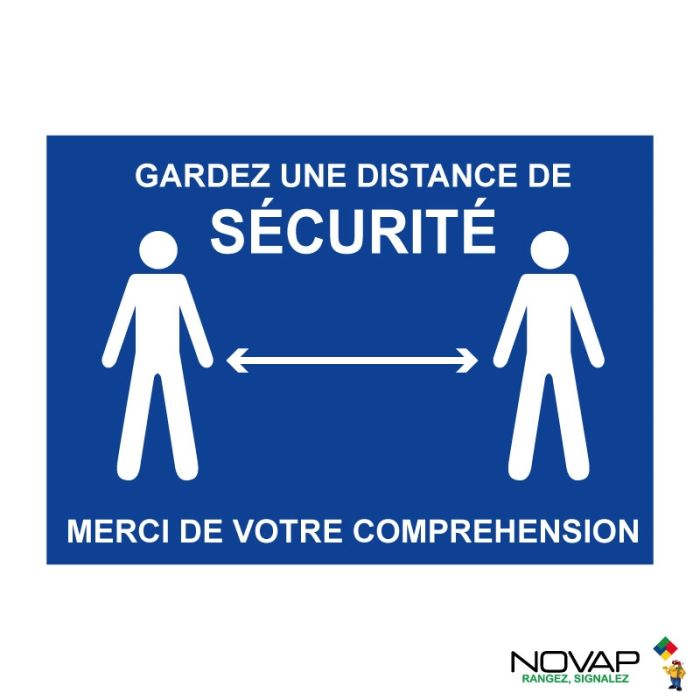 Panneau Garder une distance de sécurité - Bleu - Rigide A4 - Novap