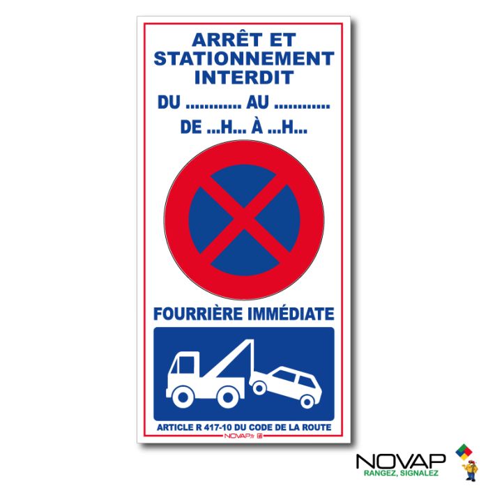 Lot de 10 Panneaux arrêt et stationnement interdit temporaire 800x400mm - Novap