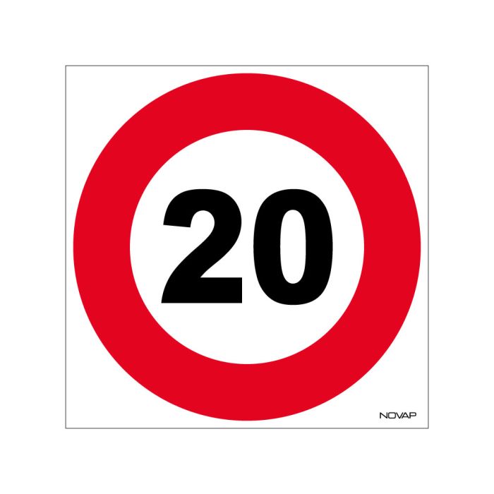 Panneau Limite de vitesse à 20 km/h - Rigide 480x480mm - Novap