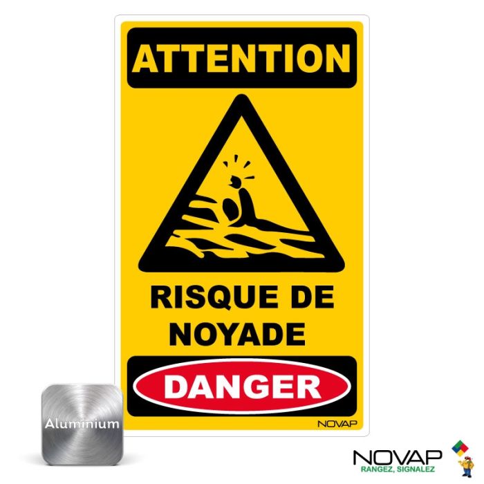 Panneau Risque de noyade - Alu 200x330mm - Novap