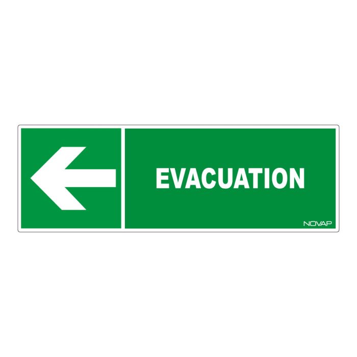 Panneau Evacuation flèche gauche - Rigide 450x150mm - Novap
