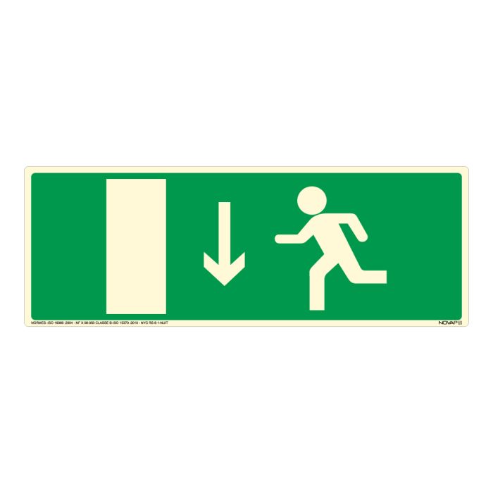 Panneau photoluminescent Sortie de secours en bas - Rigide 330x120mm - Novap
