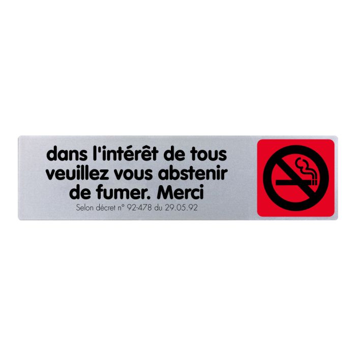 Plaquette de porte Dans l'interet de tous veuillez vous abstenir de fumer. Merci - couleur 170x45mm - Novap
