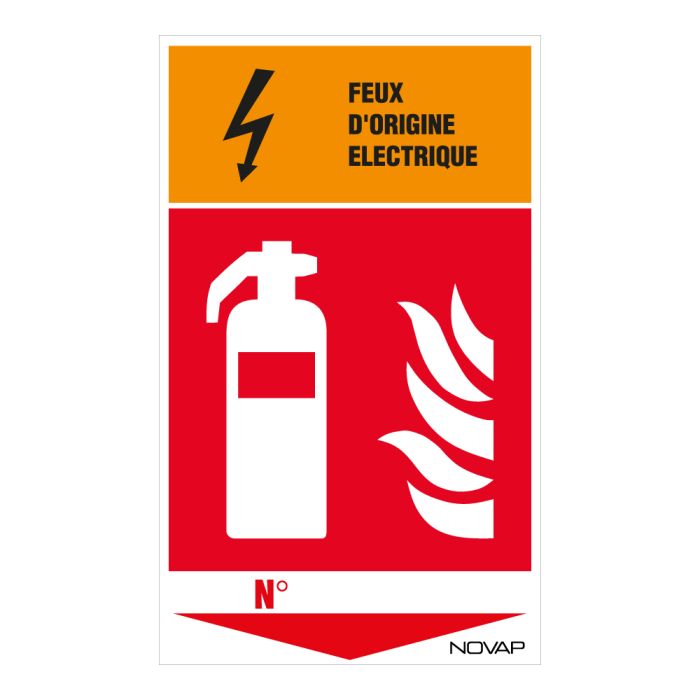 Panneau Extincteur feu d'origine éléctrique - Rigide 330x200mm - Novap