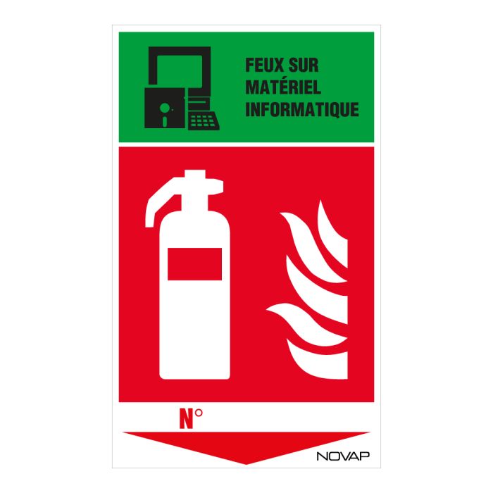 Panneau Extincteur feu sur matériel informatique - Rigide 330x200mm - Novap
