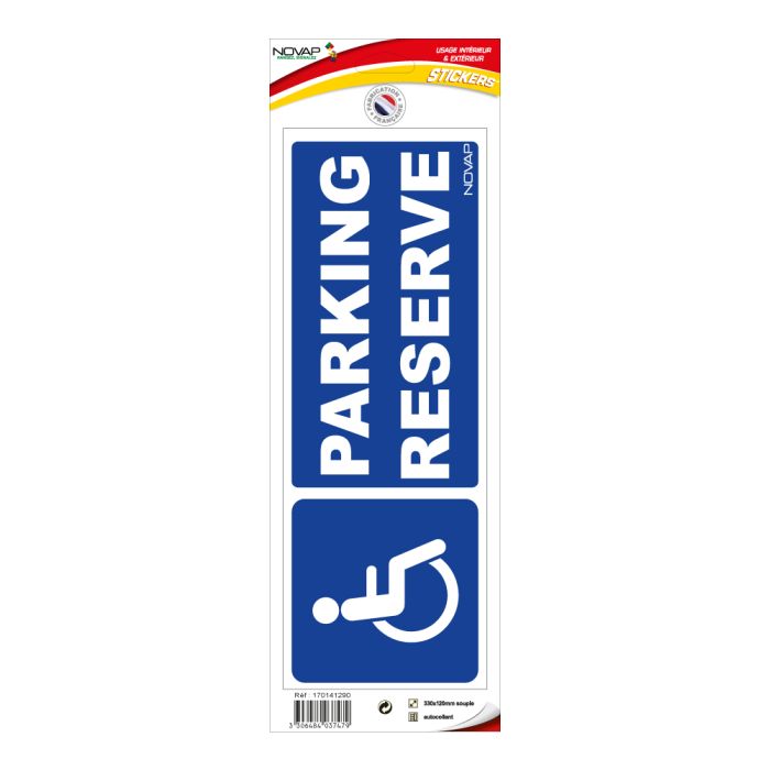 Panneau Parking réservé au handicapé- Adhésif 330x120mm - Novap