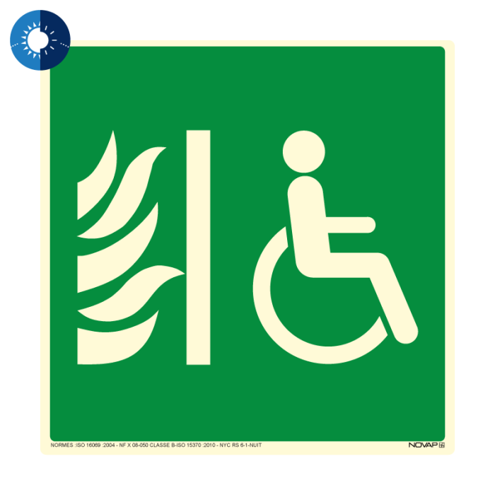 Panneau photoluminescent Espace d'attente sécurisé - Rigide 200x200mm - Novap