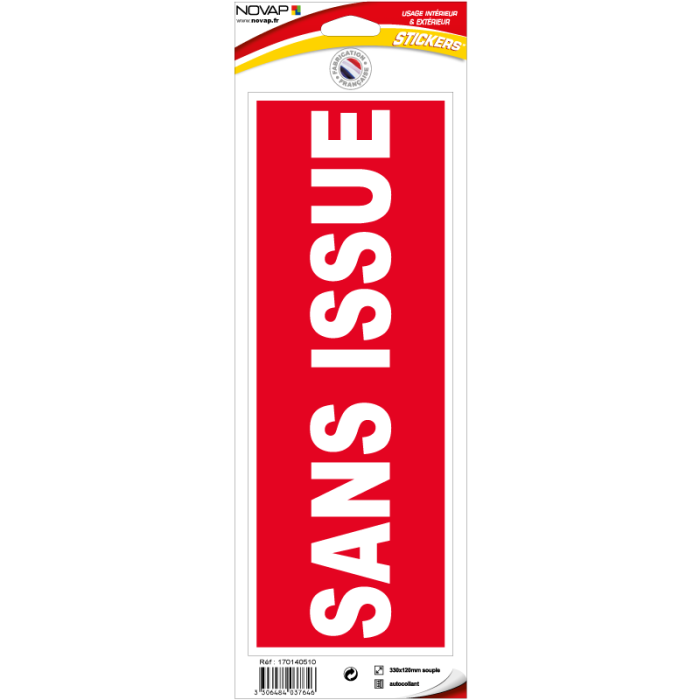 Panneau Sans issue - Vinyle adhésif 330x120mm - Novap