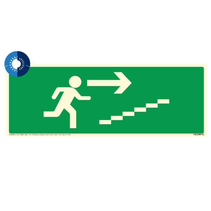 Panneau photoluminescent HD Escalier montée à droite - rigide 330x120mm - Novap