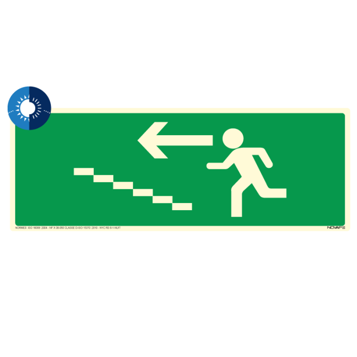 Panneau photoluminescent HD Escalier montée à gauche - rigide 330x120mm - Novap
