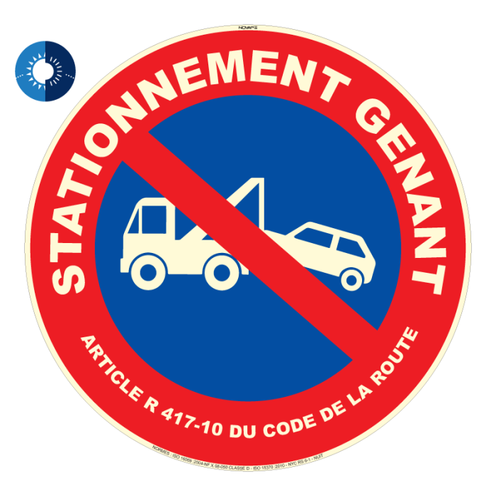Panneau photoluminescent HD Stationnement genant - rigide Ø 300mm - Novap
