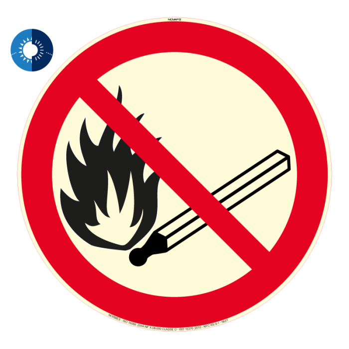 Panneau photoluminescent HD Interdiction de feu - rigide Ø 80mm - Novap