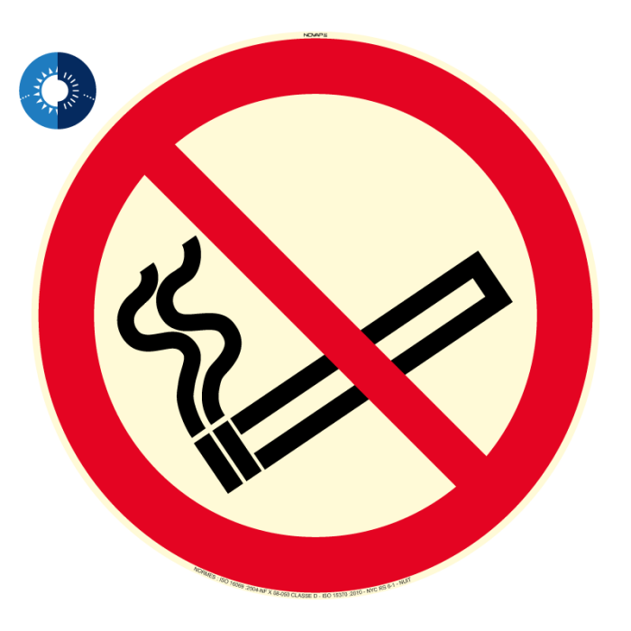 Panneau photoluminescent HD Interdiction de fumer - rigide Ø 300mm - Novap