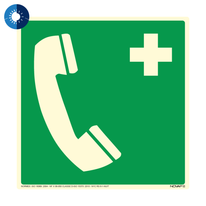 Panneau photoluminescent HD Téléphone de secours - rigide 200x200mm - Novap
