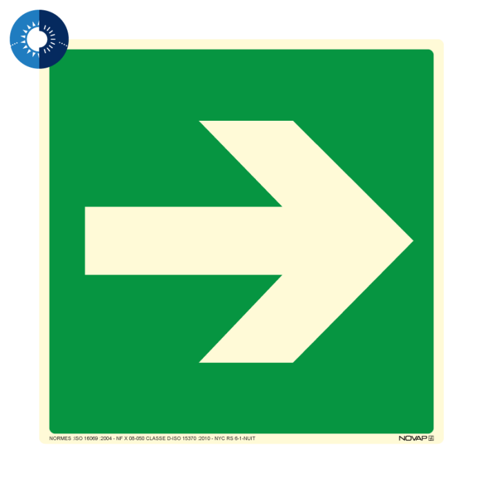 Panneau photoluminescent HD Flèche - rigide 200x200mm - Novap