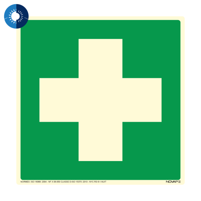 Panneau photoluminescent HD Premier secours - rigide 200x200mm - Novap