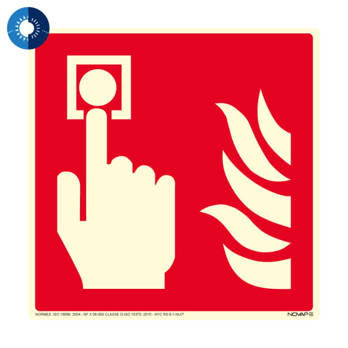Panneau photoluminescent HD Alarme incendie - rigide 200x200mm - Novap