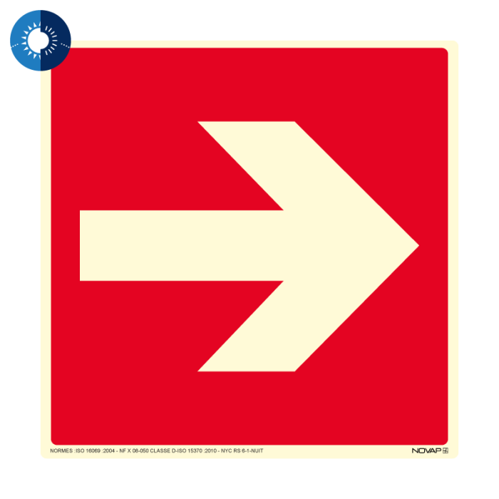 Panneau photoluminescent HD Flèche - rigide 200x200mm - Novap