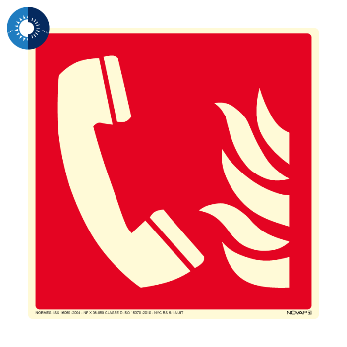 Panneau photoluminescent HD Téléphone incendie - rigide 200x200mm - Novap