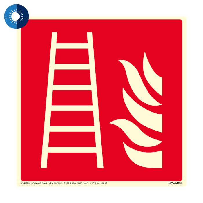 Panneau photoluminescent HD Echelle incendie - rigide 200x200mm - Novap