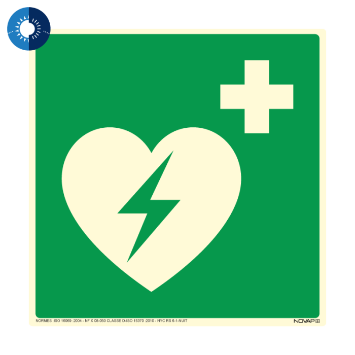 Panneau photoluminescent HD Défibrilateur- rigide 200x200mm - Novap