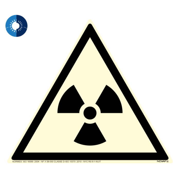 Panneau photoluminescent HD Danger radiations - rigide triangle 300mm - Novap
