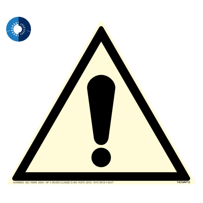 Panneau photoluminescent HD Danger general - rigide triangle 300mm - Novap