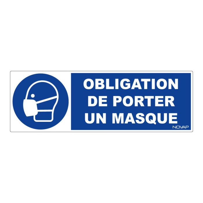 Panneau Obligation de porter un masque - Rigide 450x150mm - Novap