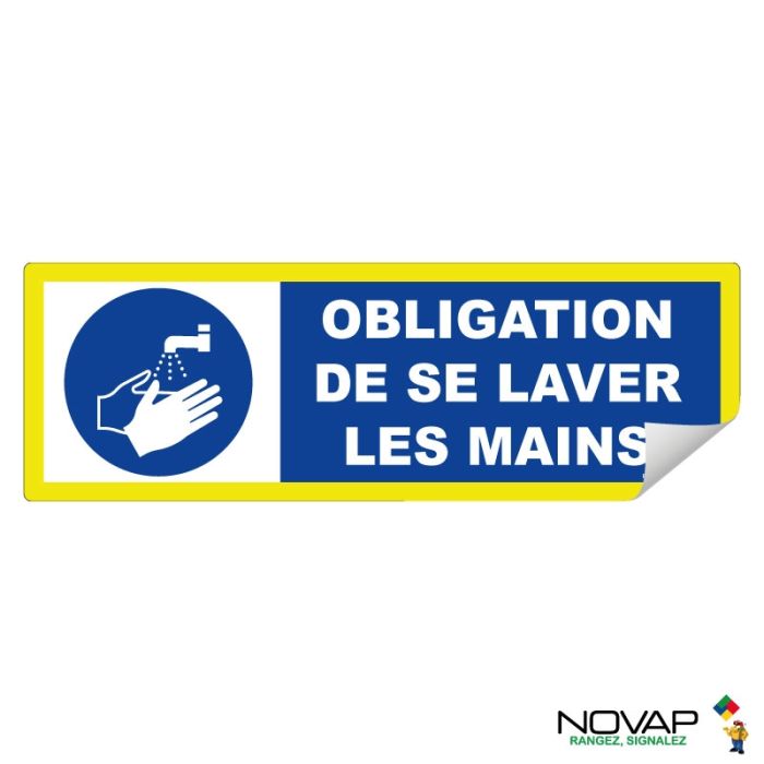 Adhésif Obligation de se laver les mains - haute visibilité - 450x150mm - Novap