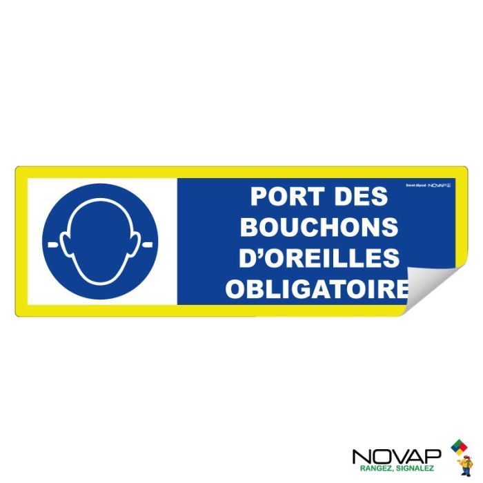 Adhésif Port obligatoire des bouchons d'oreilles - haute visibilité - 450x150mm - Novap