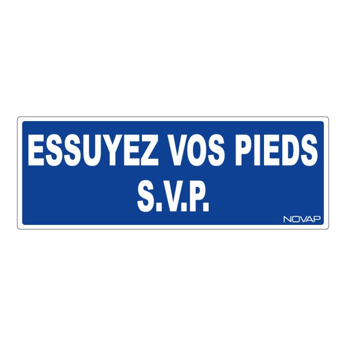 Panneau Essuyez vos pieds svp - Rigide 330x120mm - Novap