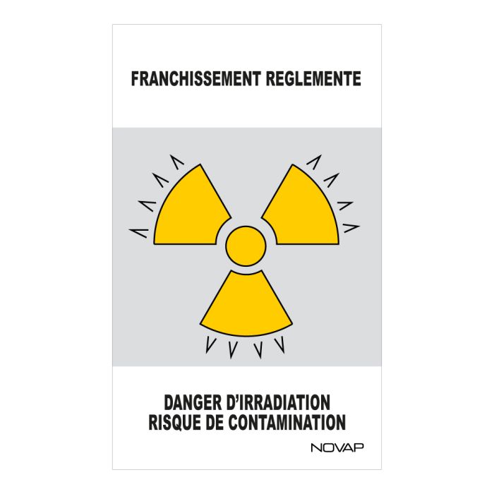 Panneau Danger de zone Franchissement réglementé danger d'irridiation - Rigide 330x200mm - Novap