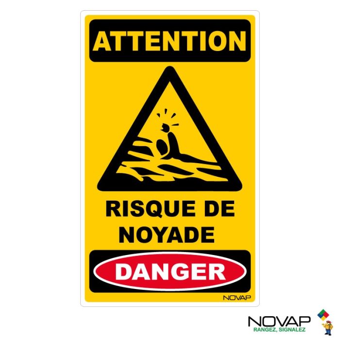 Panneau Risque de noyade - Rigide 200x330mm - Novap