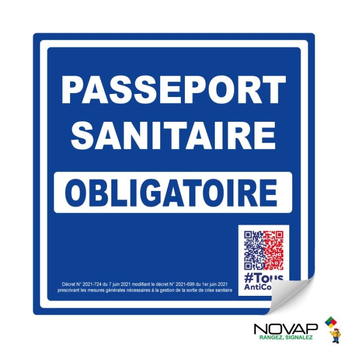 Panneau Pass sanitaire obligatoire - Adhésif 200x200mm - Novap