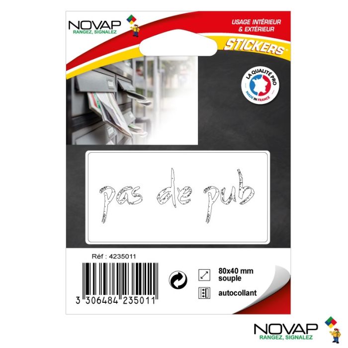 Sticker Pas de publicité - modèle transparent Blanc - 80 x 40 mm - Novap