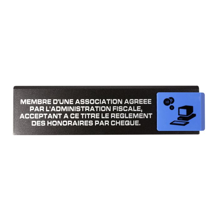 Plaquette de porte Membre d'une association agréée par l'administration fiscale acceptant à ce titre le règlement des honoraires par chèque - Europe design 175x45mm - Novap