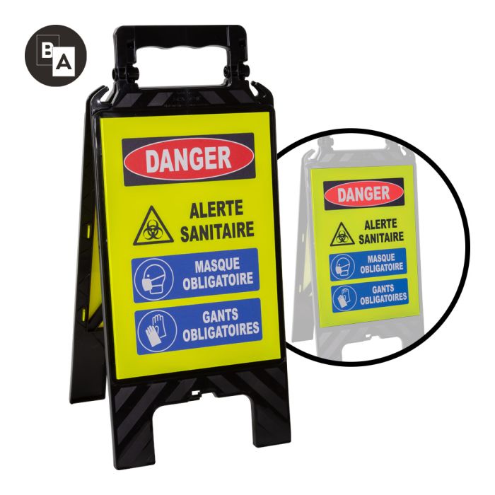 Chevalet modulable noir - Danger Alerte sanitaire - Novap
