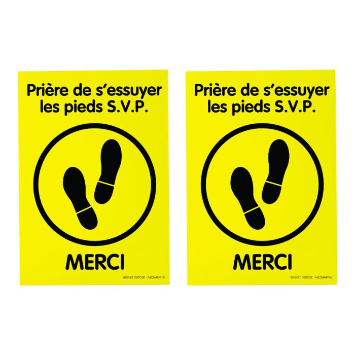Lot de 2 plaques modulable Jaune fluo - Essuyer vous les pieds merci - Novap