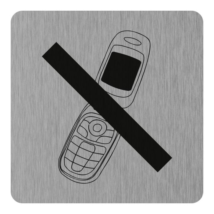 Plaque de porte Téléphone portable interdit - Aluminium brosse 100x100mm - Novap