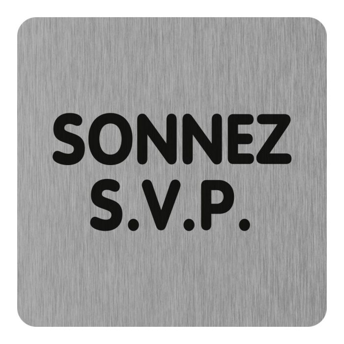 Plaque de porte Sonnez SVP - Aluminium brosse 100x100mm - Novap