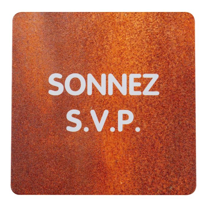 Plaque de porte alu effet rouille - Sonnez S.V.P - Novap